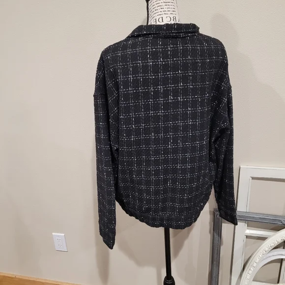 Sanctuary Wool blend Blazer Jacket Women's SZ M black white plaid trendy cut - Picture 5 of 9